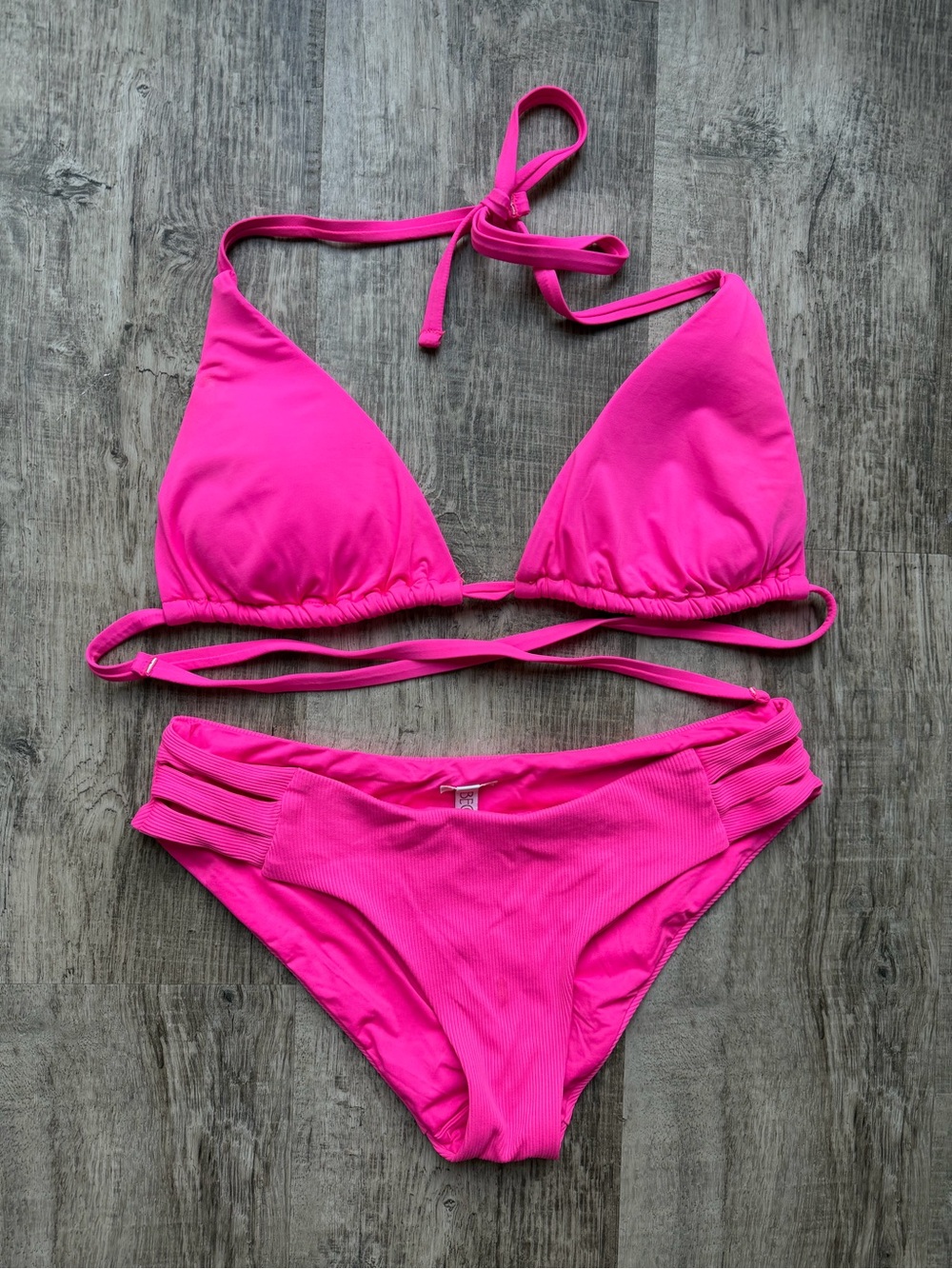 BECCA Neon Pink Strappy Triangle Bikini